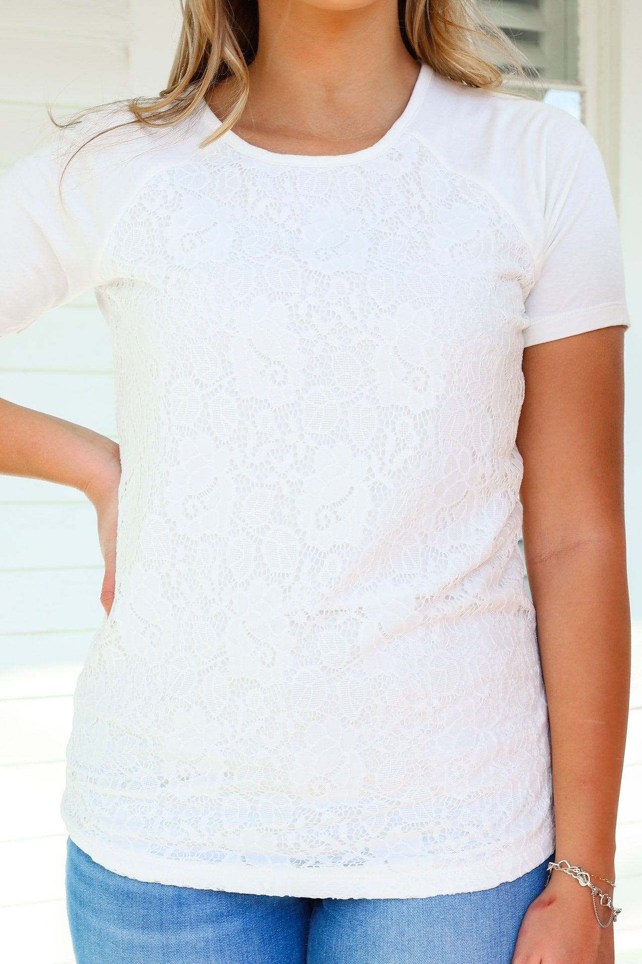 IN STOCK Juliet Lace Front Tee - White FINAL SALE