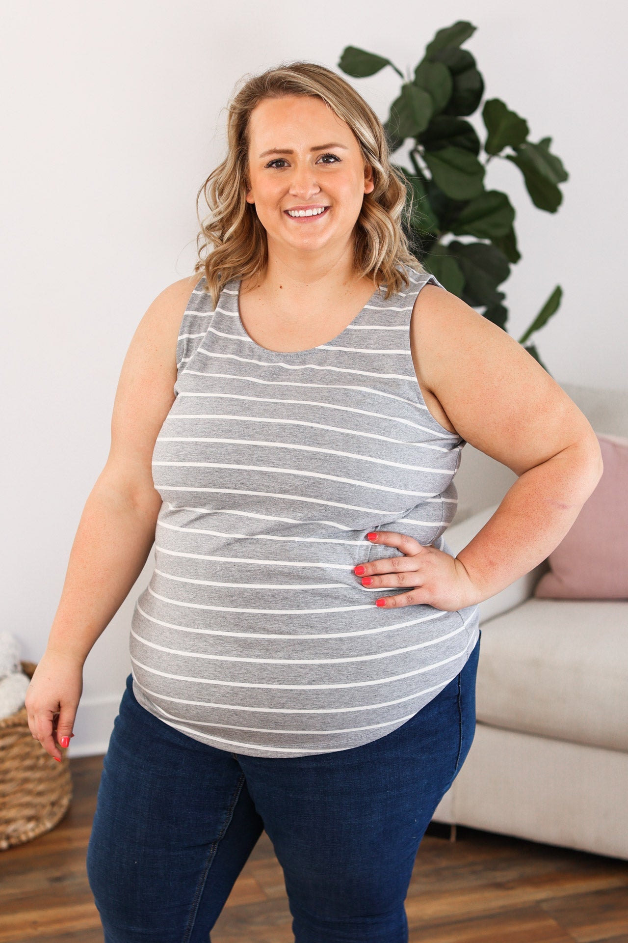 IN STOCK Tiffany Tank - Grey with White Stripes FINAL SALE