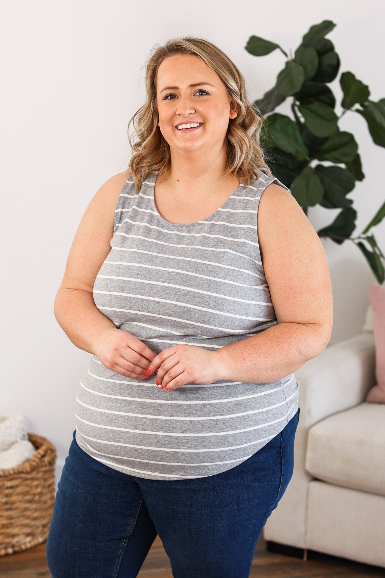 IN STOCK Tiffany Tank - Grey with White Stripes FINAL SALE