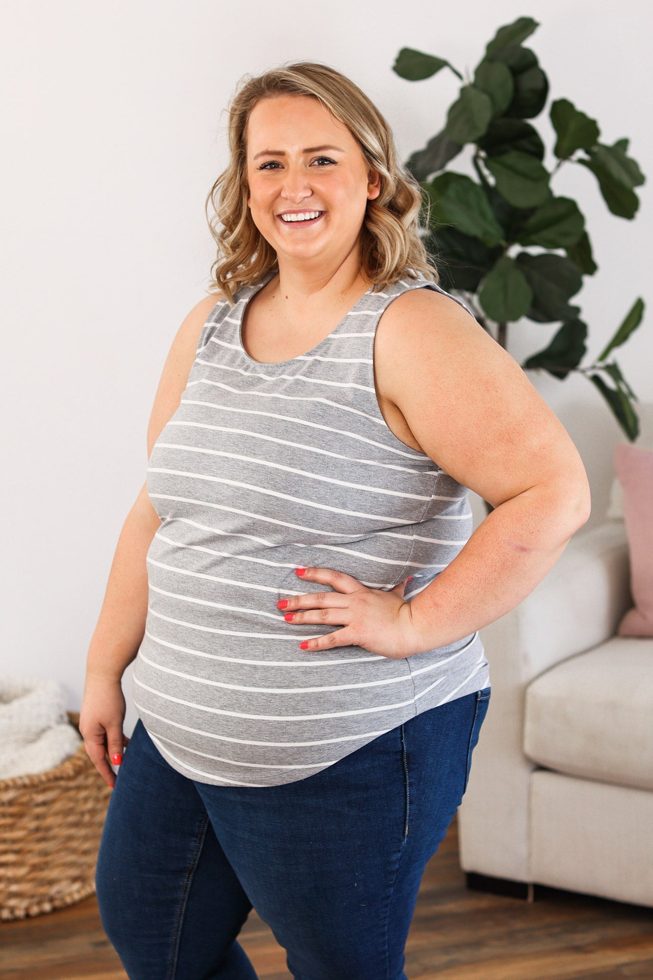 IN STOCK Tiffany Tank - Grey with White Stripes FINAL SALE