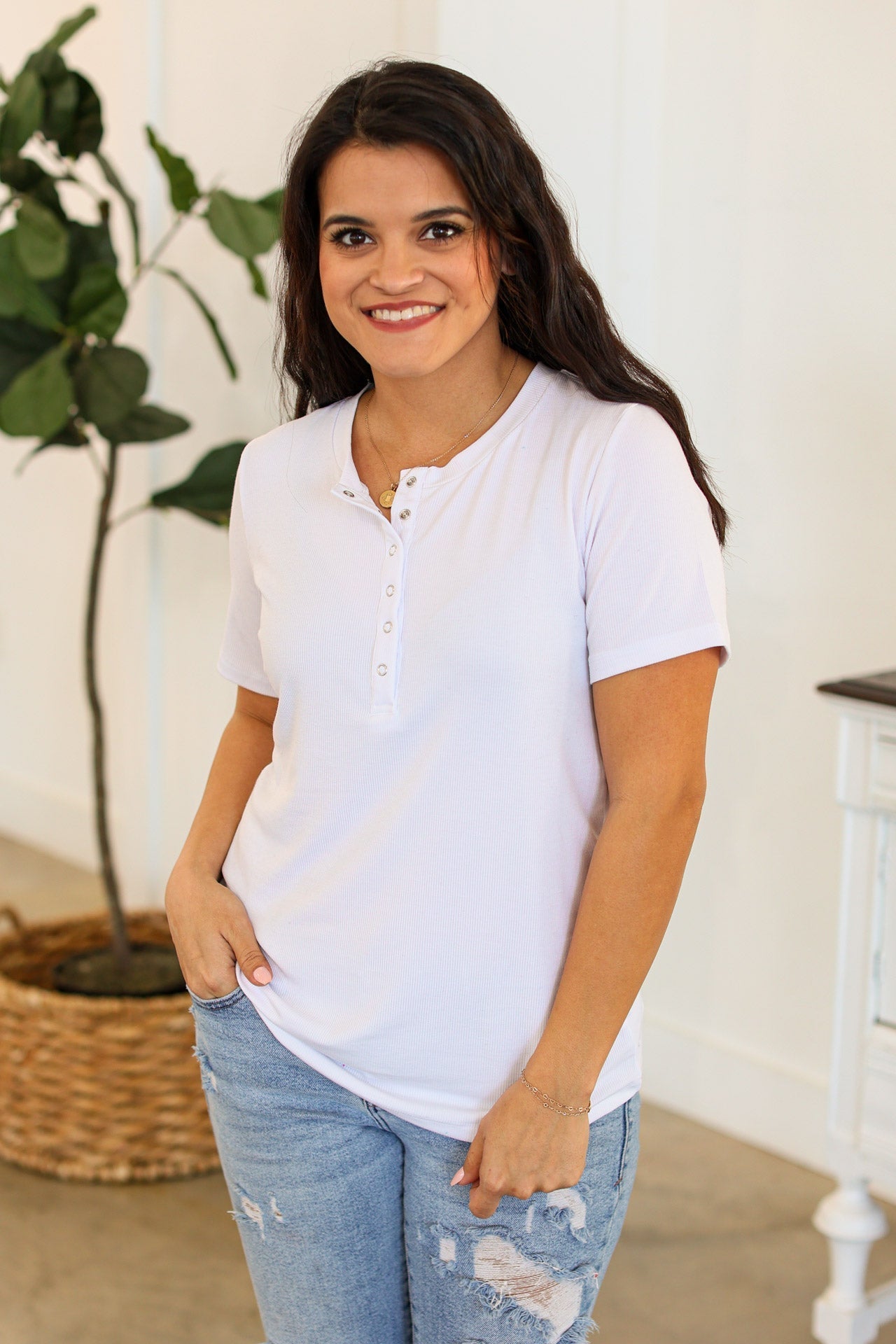 IN STOCK Brinley Button Top - White FINAL SALE