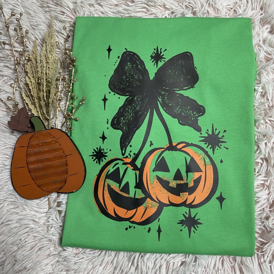 Pumpkin cherries with black lace bow graphic tee