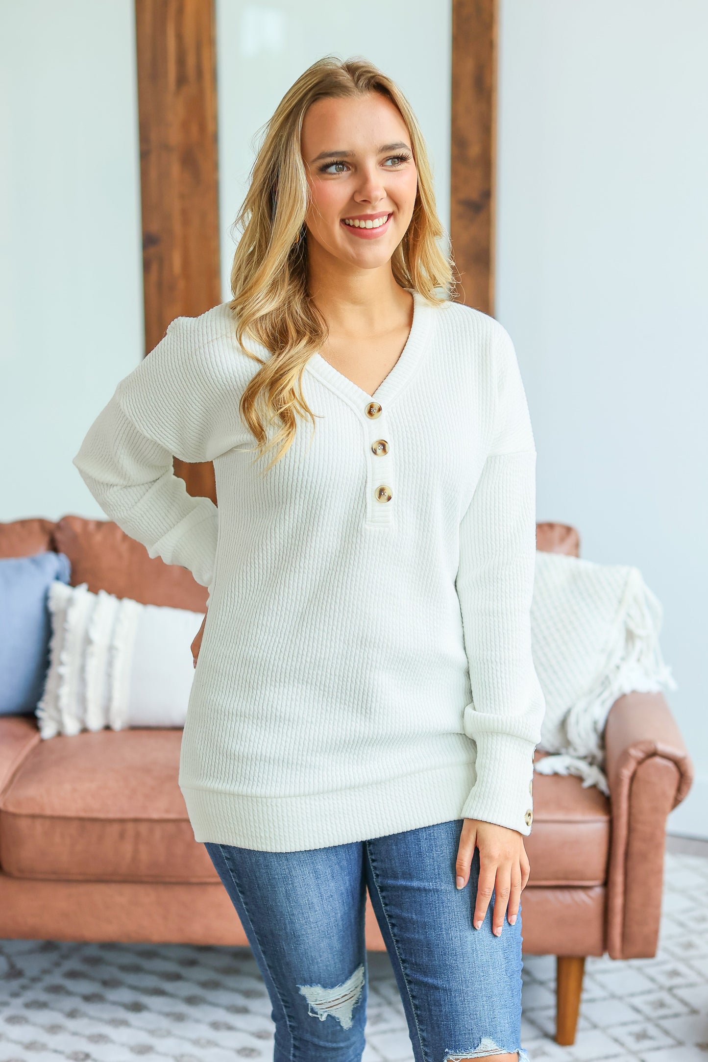 IN STOCK Brittney Button Sweater - White FINAL SALE