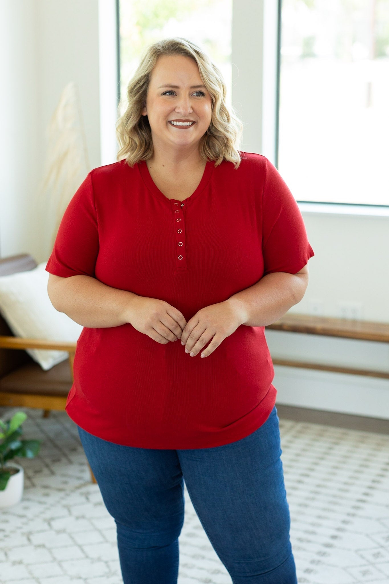 IN STOCK Brinley Button Top - Red FINAL SALE