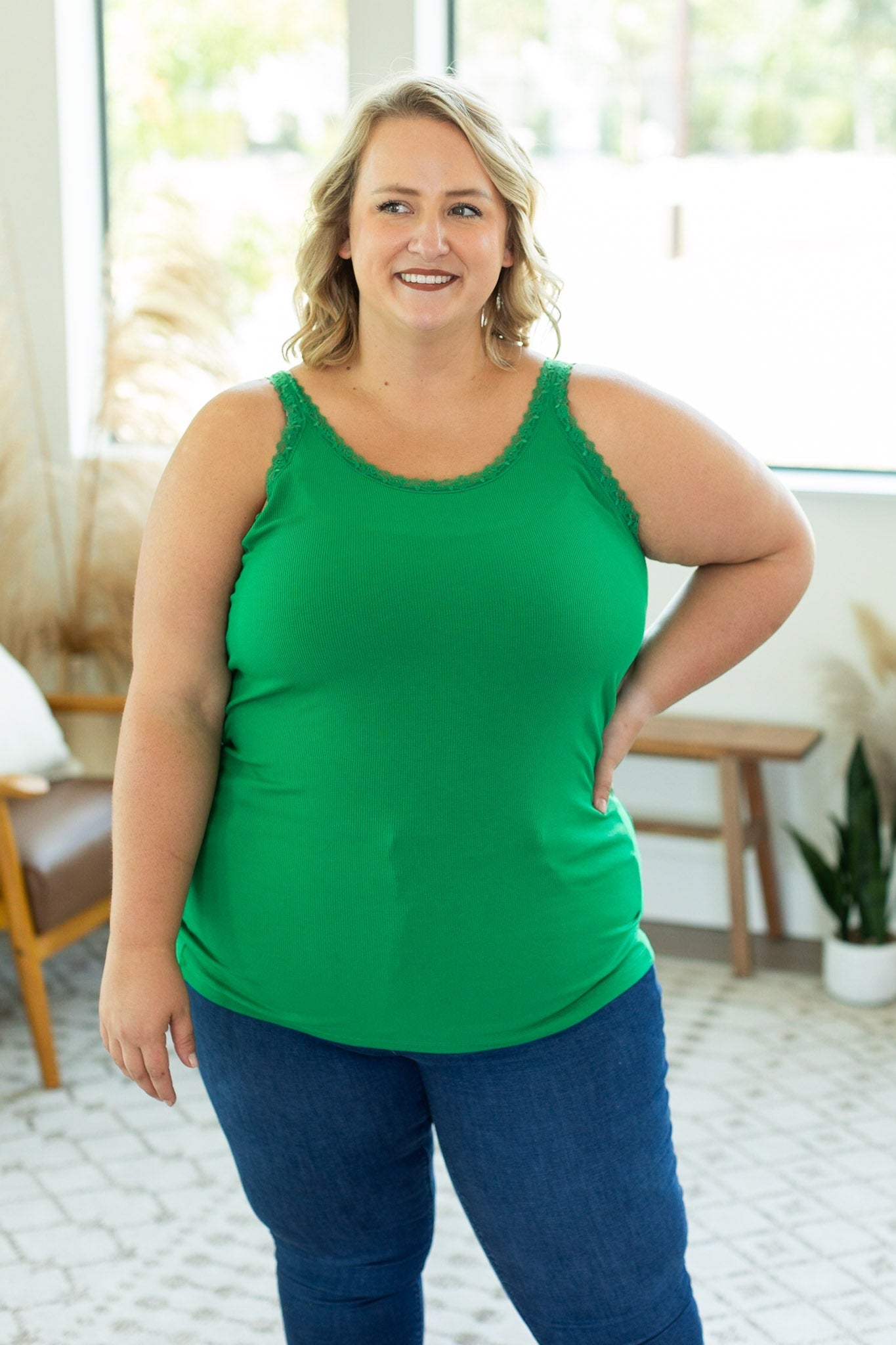 IN STOCK Lexi Lace Tank - Green FINAL SALE