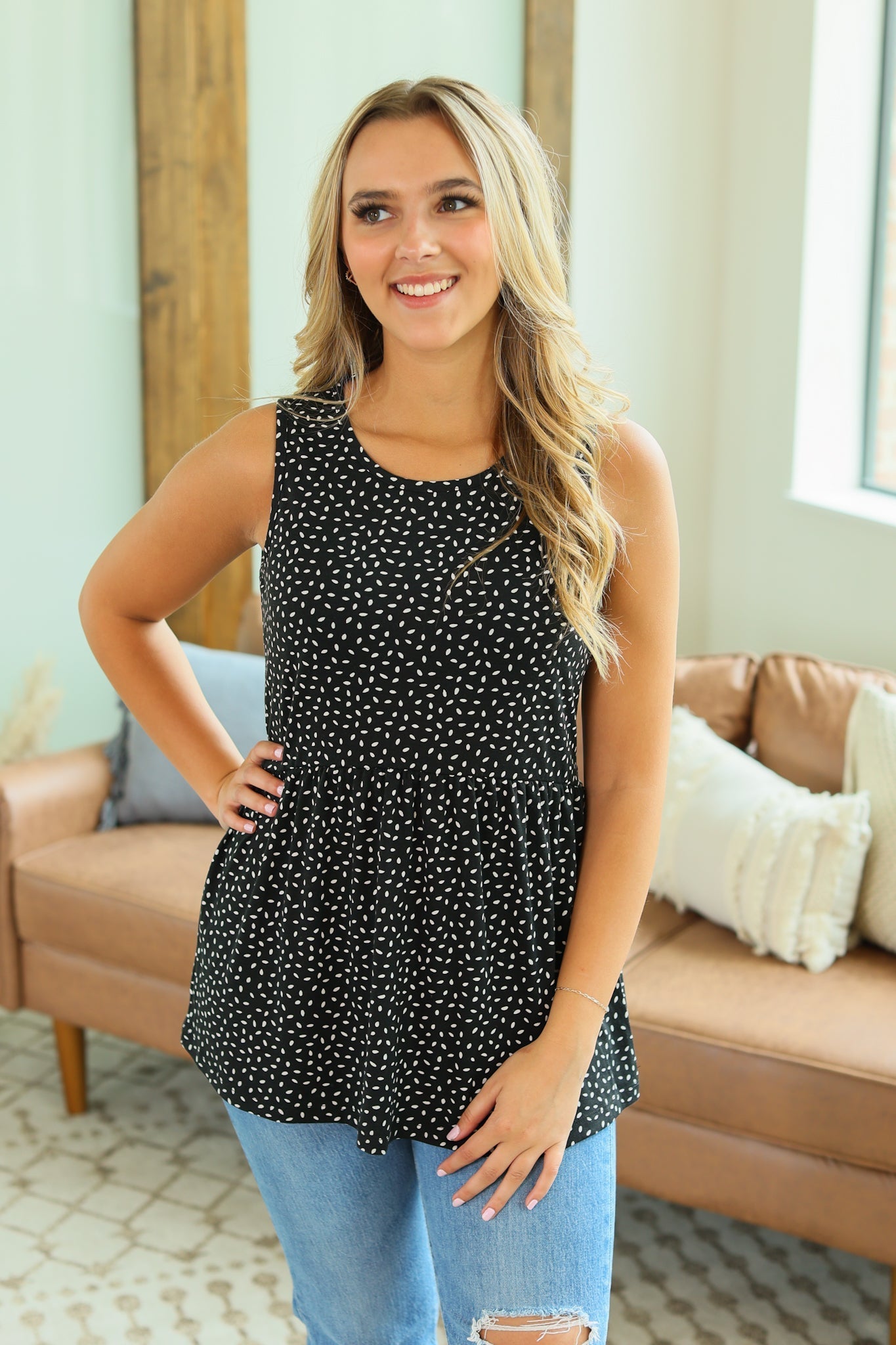 IN STOCK Ruffle Tank - Black Dash FINAL SALE