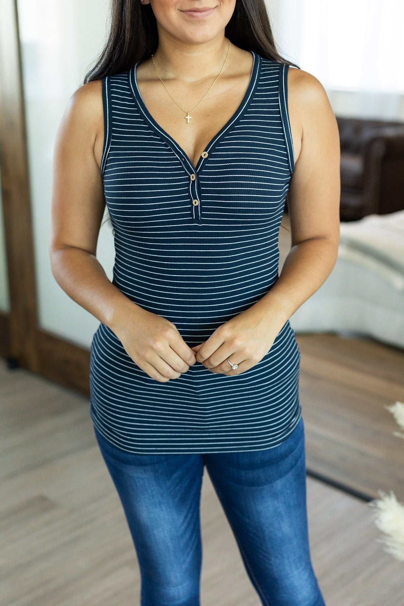 IN STOCK Addison Henley Tank - Navy w/ White Stripe FINAL SALE