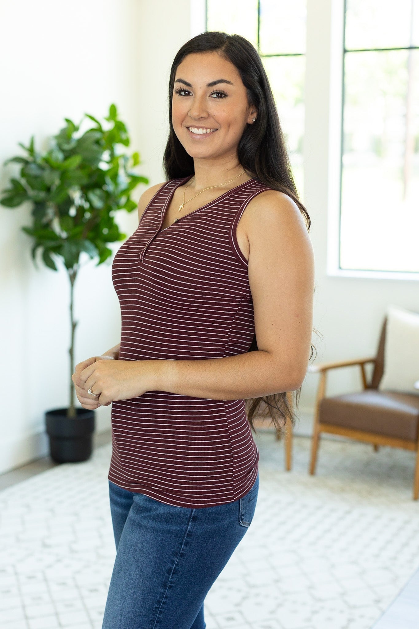 IN STOCK Addison Henley Tank - Burgundy w/ White Stripes FINAL SALE