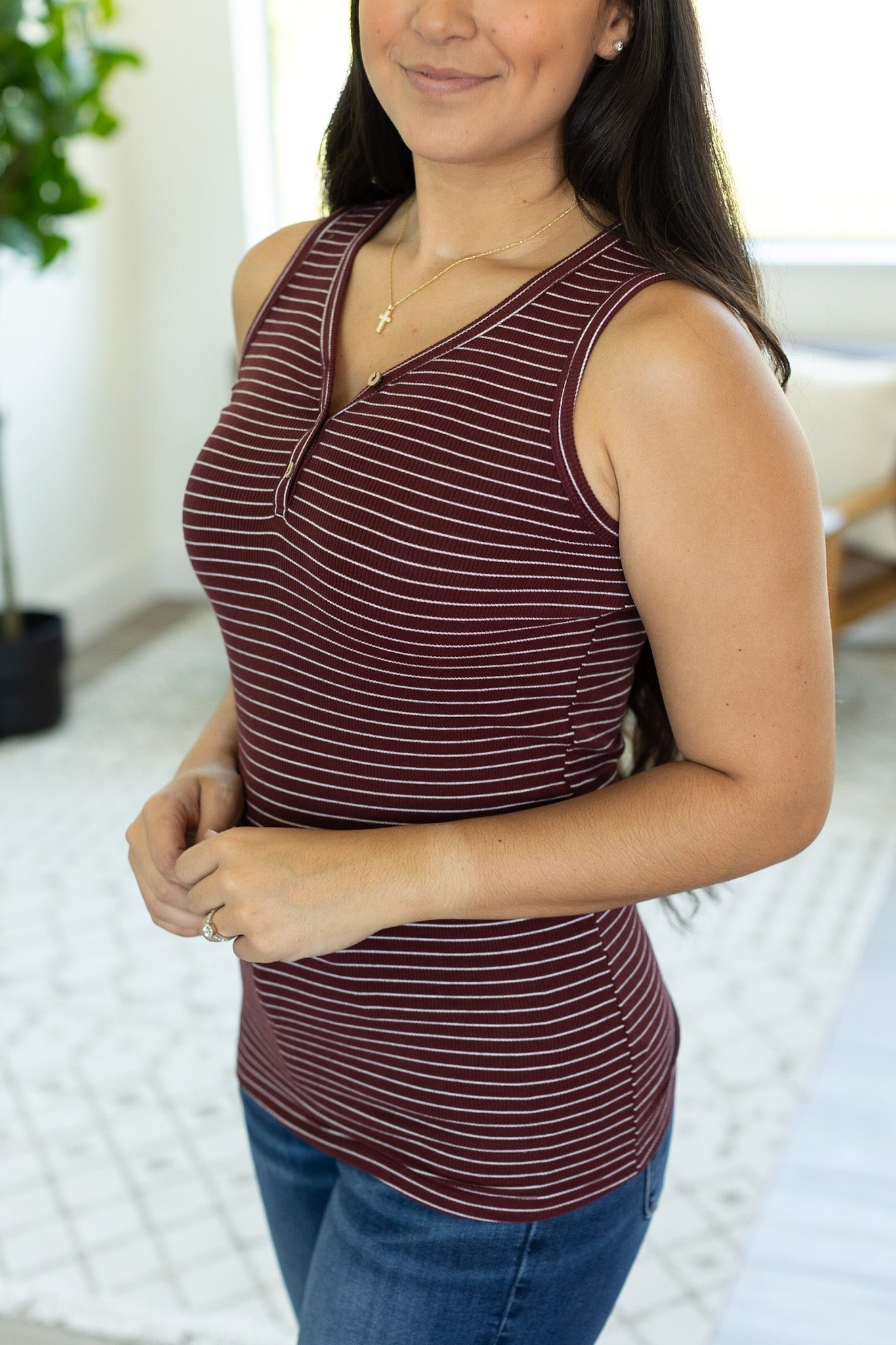 IN STOCK Addison Henley Tank - Burgundy w/ White Stripes FINAL SALE
