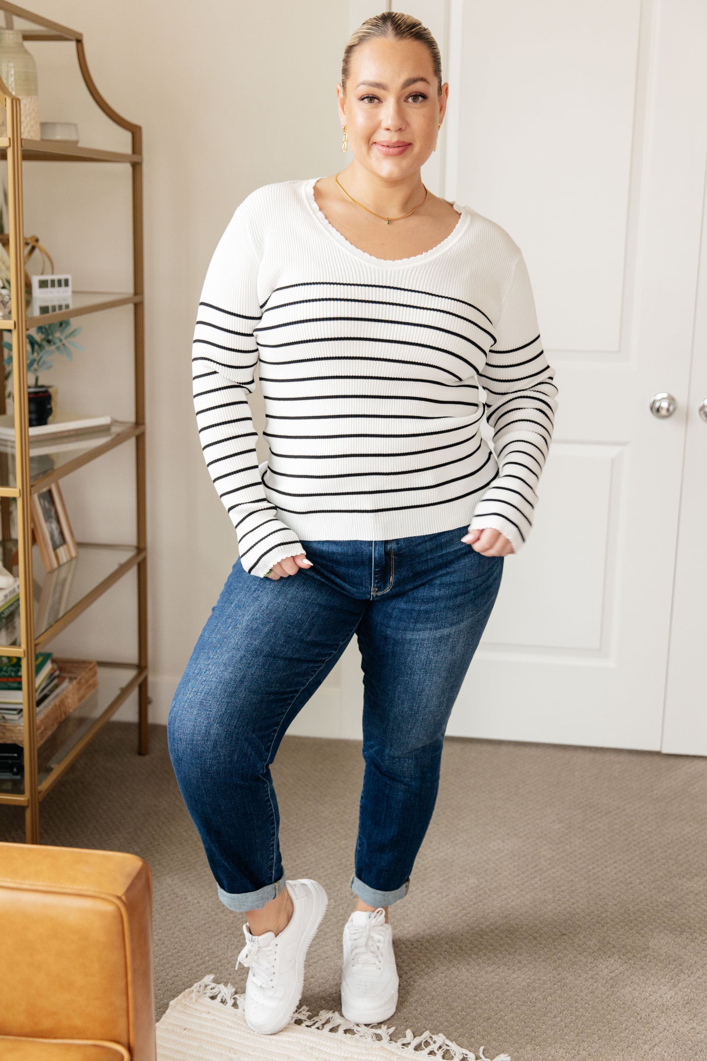 Be Still V-Neck Striped Sweater - FamFancy Boutique