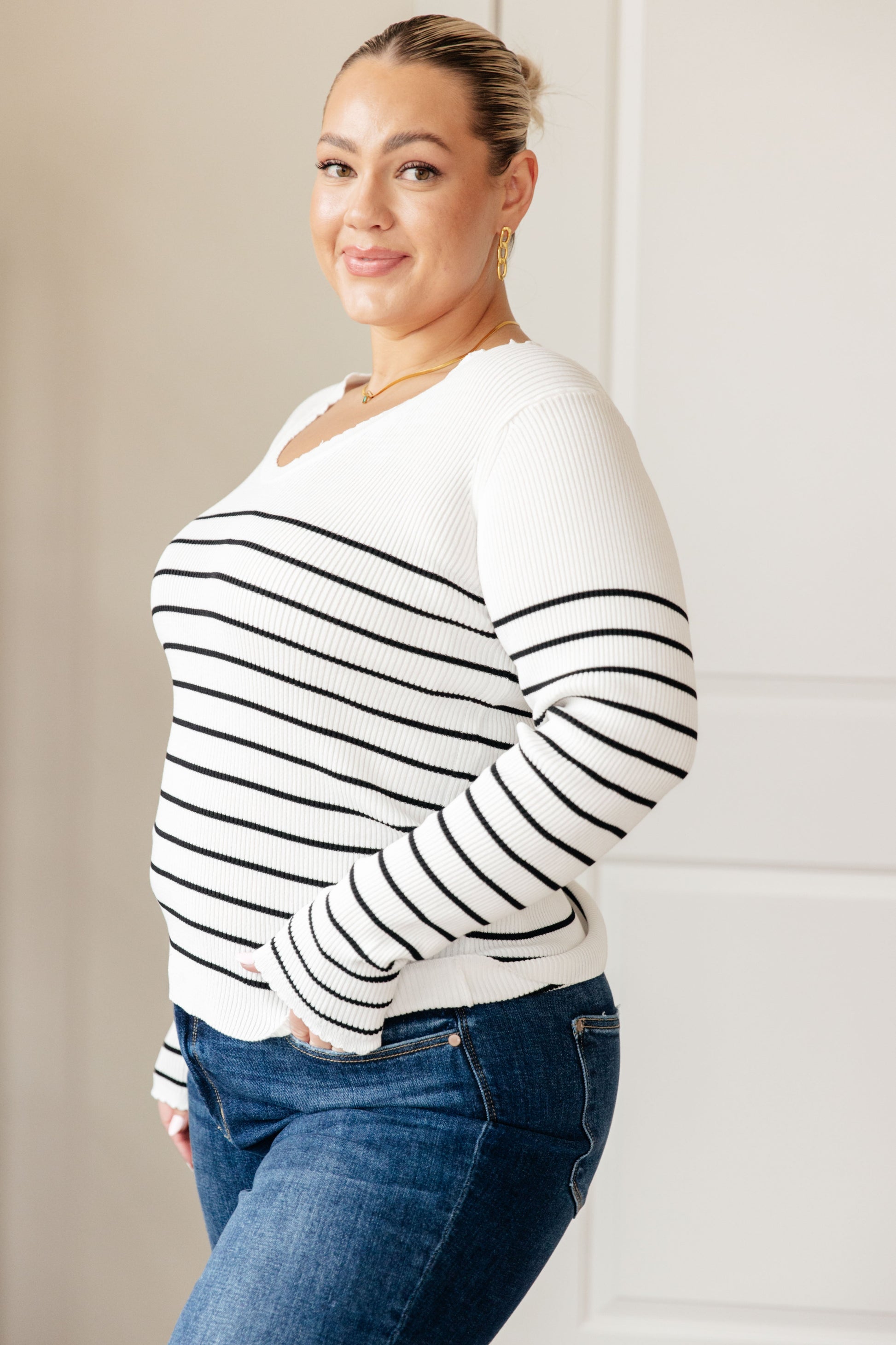 Be Still V-Neck Striped Sweater - FamFancy Boutique