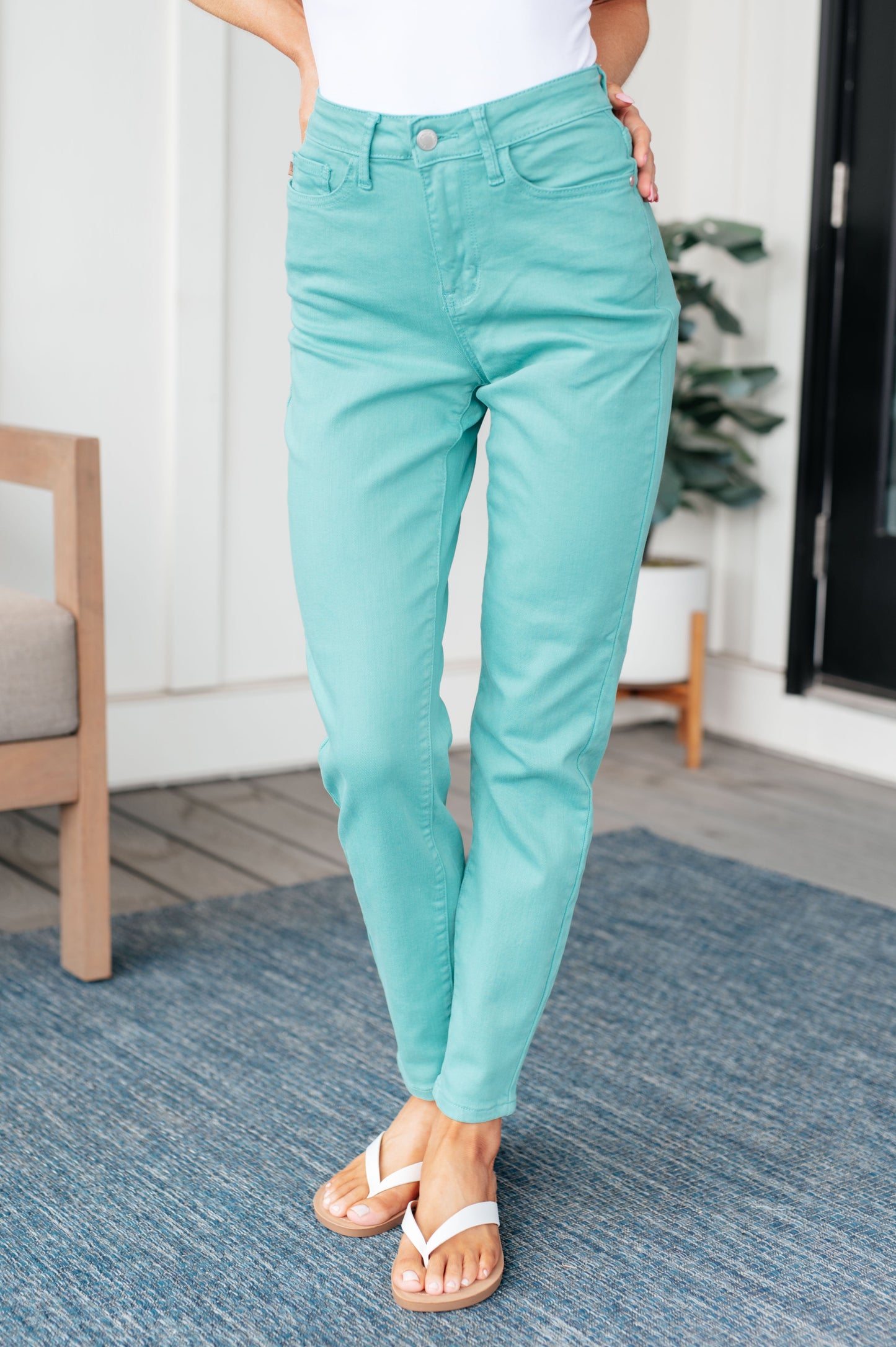 Bridgette High Rise Garment Dyed Slim Jeans in Aquamarine - FamFancy Boutique