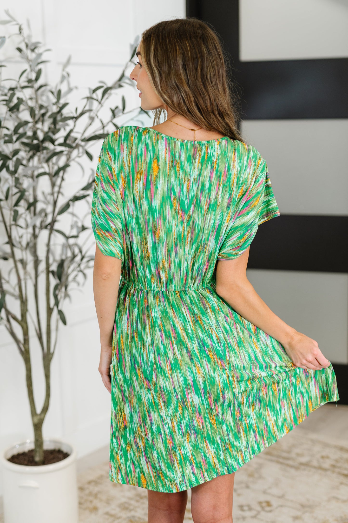 Chic Repeat V-Neck Dress in Multi-Color