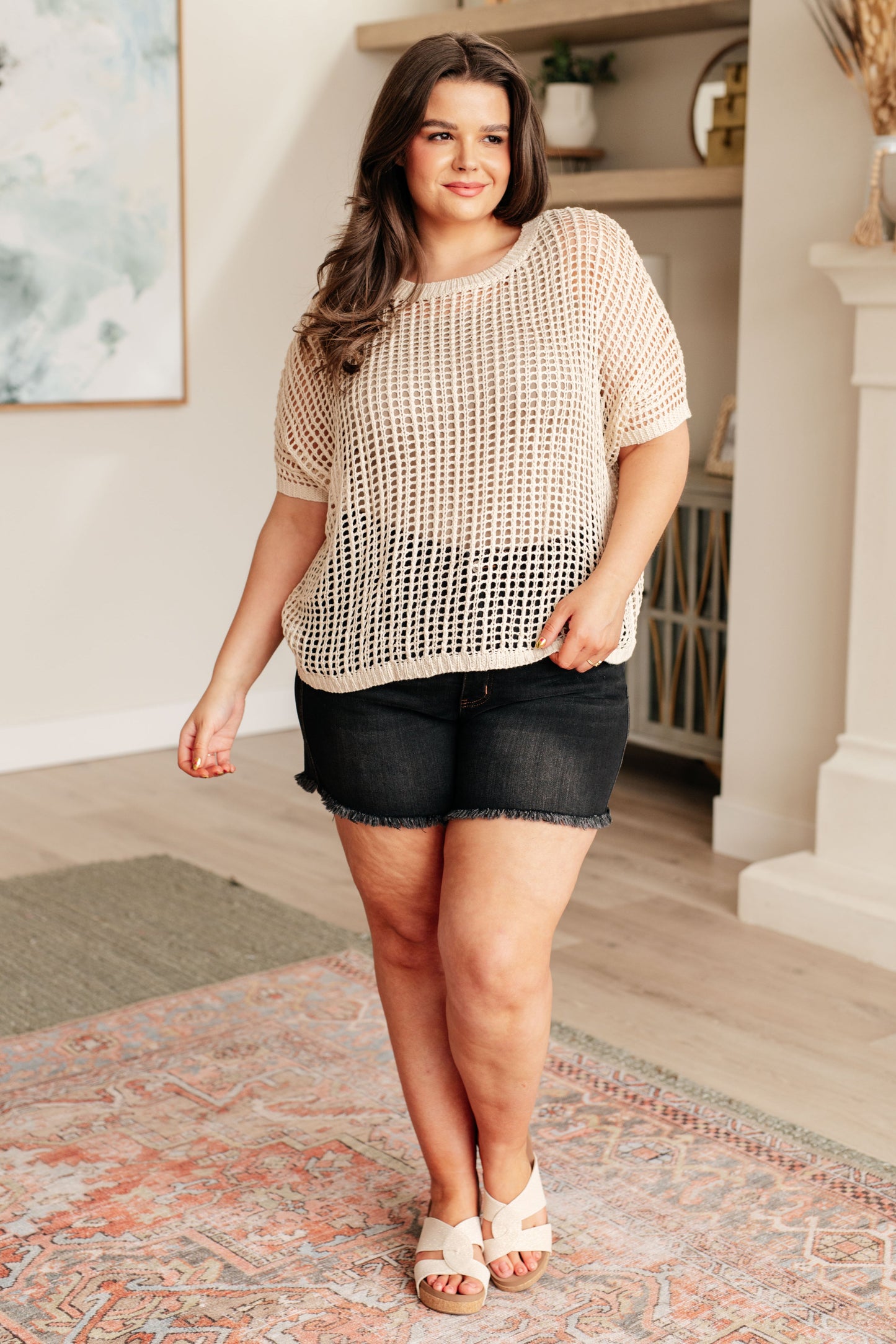 Coastal Dreams Fishnet Top in Cream - FamFancy Boutique