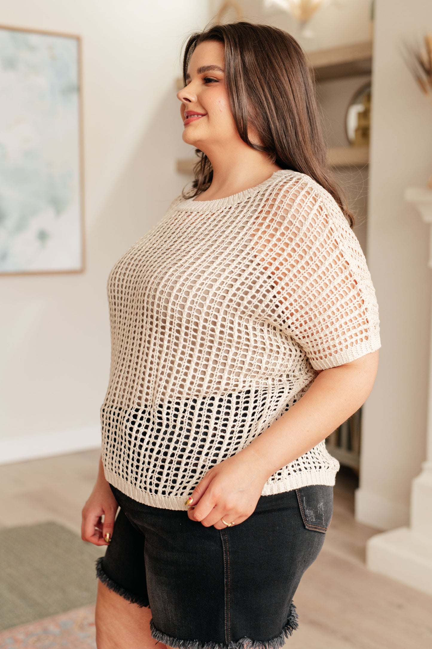 Coastal Dreams Fishnet Top in Cream - FamFancy Boutique