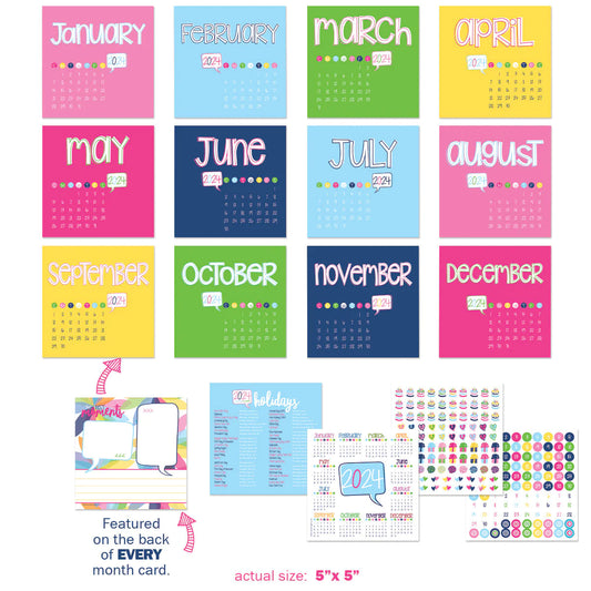 2024 Mini Monthly Desktop Calendars | Stickers Included - FamFancy Boutique