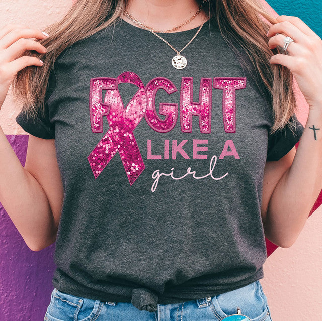 Fight Like A Girl Faux Sequins Embroidery