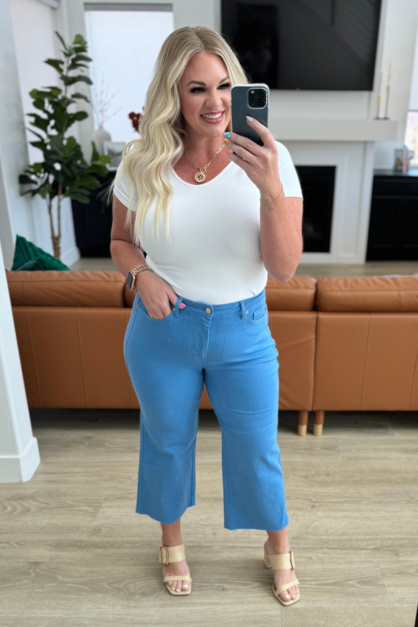 Lisa High Rise Control Top Wide Leg Crop Jeans in Sky Blue - FamFancy Boutique