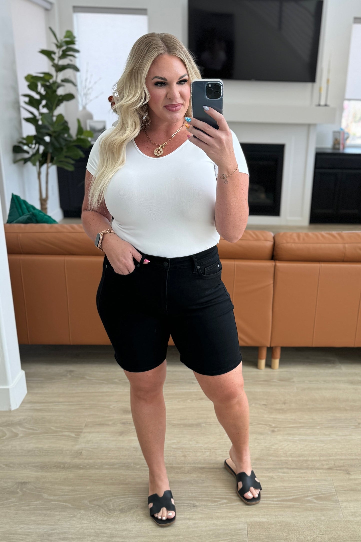 Ava High Rise Control Top Cuffed Shorts in Black - FamFancy Boutique