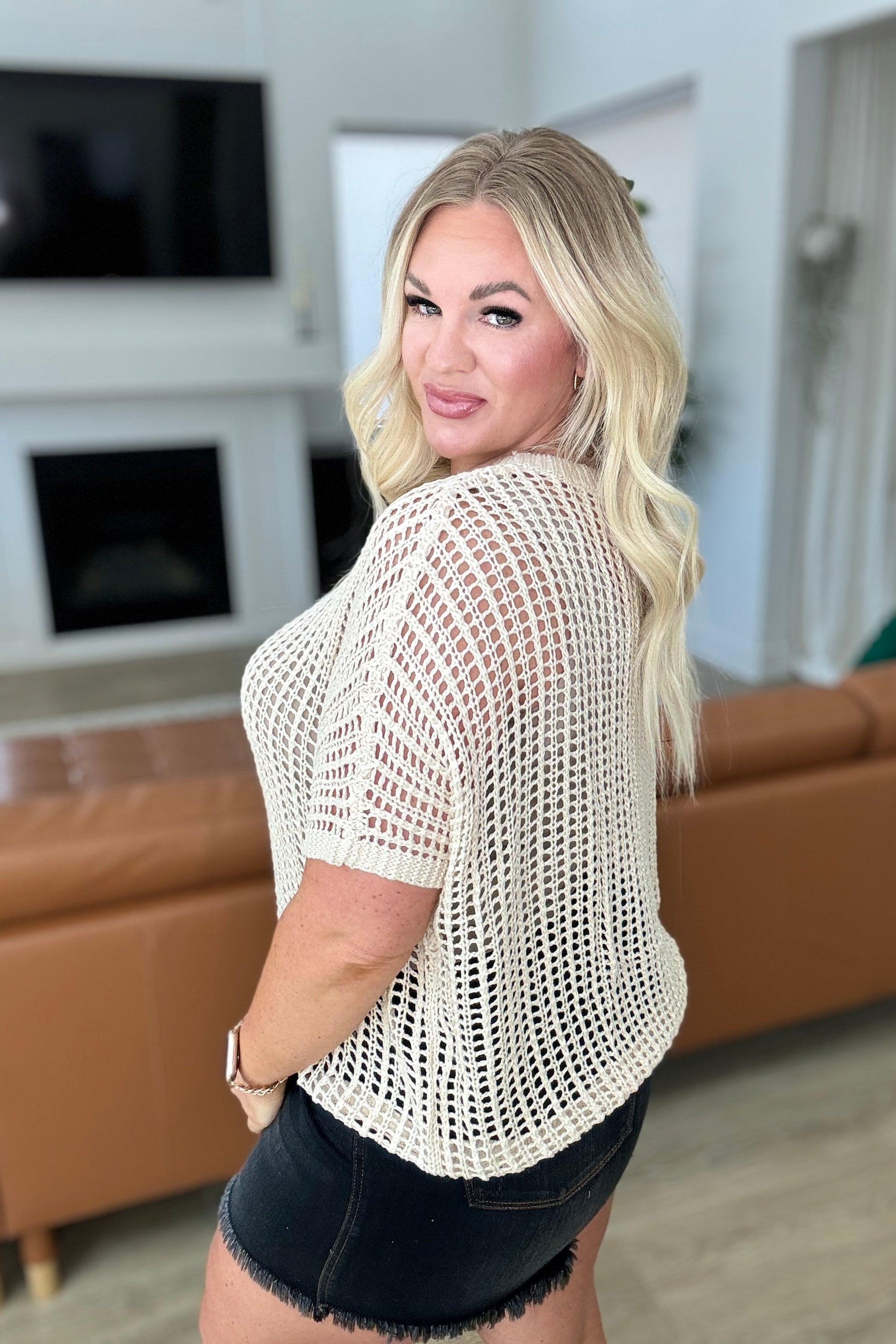Coastal Dreams Fishnet Top in Cream - FamFancy Boutique