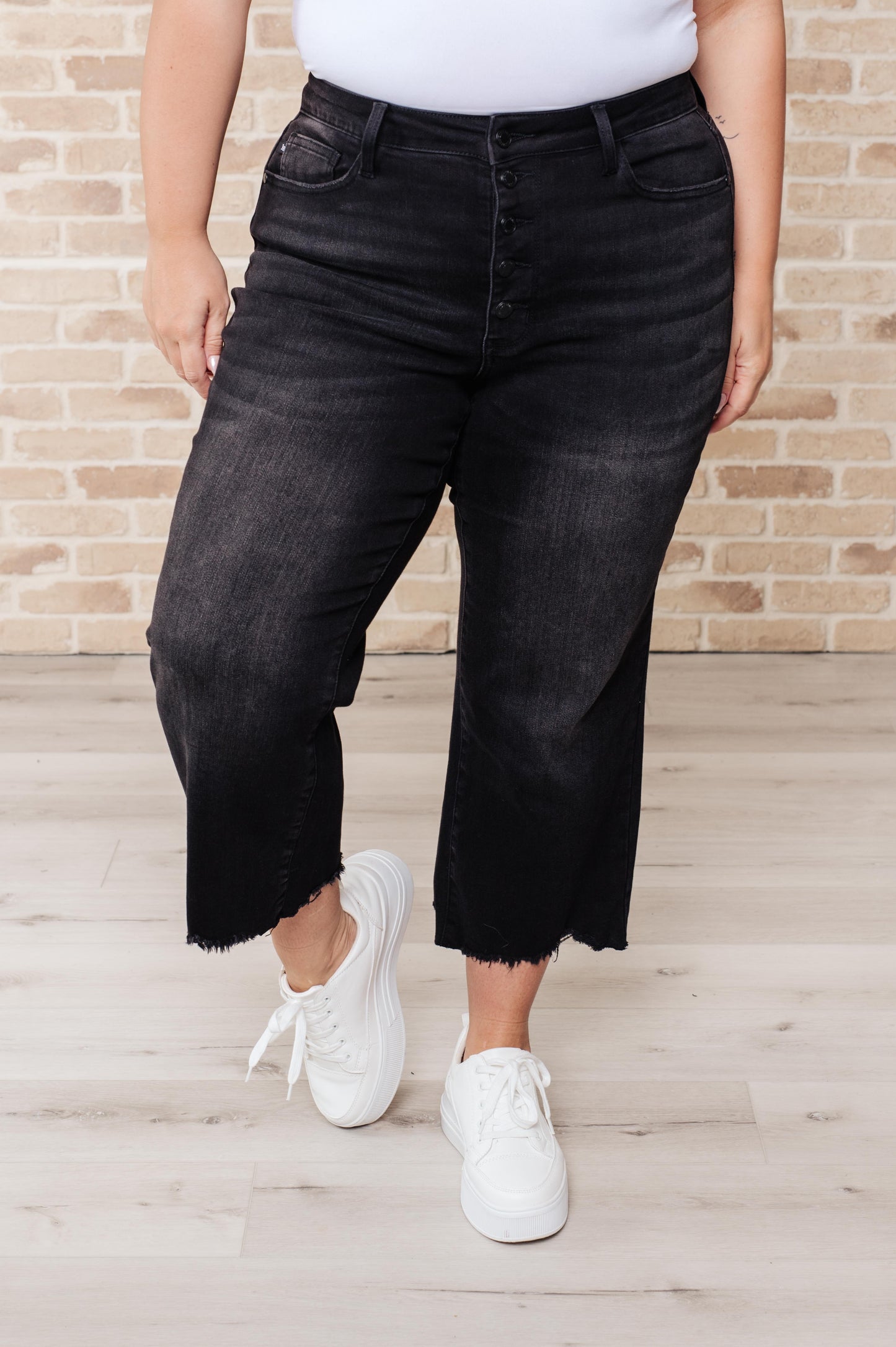 Ryan High Rise Button Fly Wide Leg Crop Jeans - FamFancy Boutique