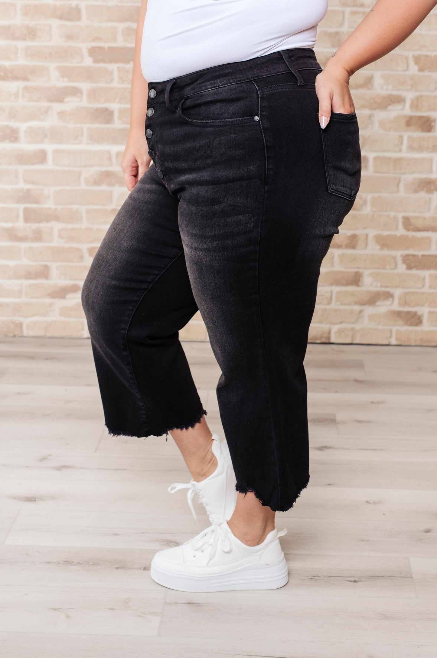 Ryan High Rise Button Fly Wide Leg Crop Jeans - FamFancy Boutique