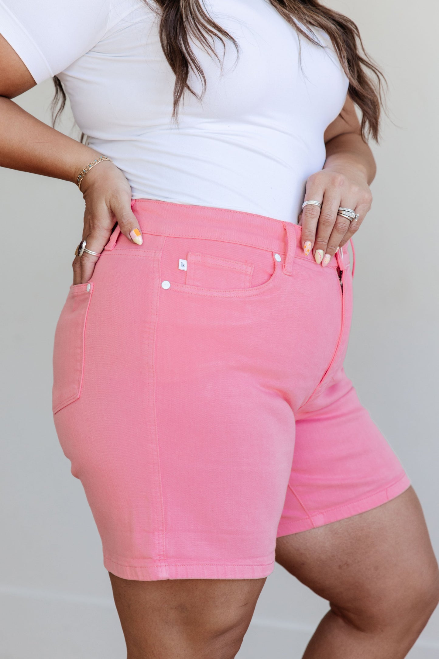 Jenna High Rise Control Top Cuffed Shorts in Pink - FamFancy Boutique