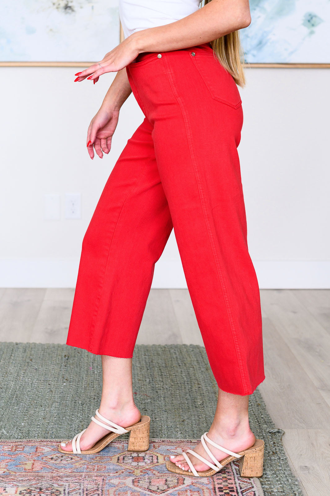 Lisa High Rise Control Top Wide Leg Crop Jeans in Red - FamFancy Boutique