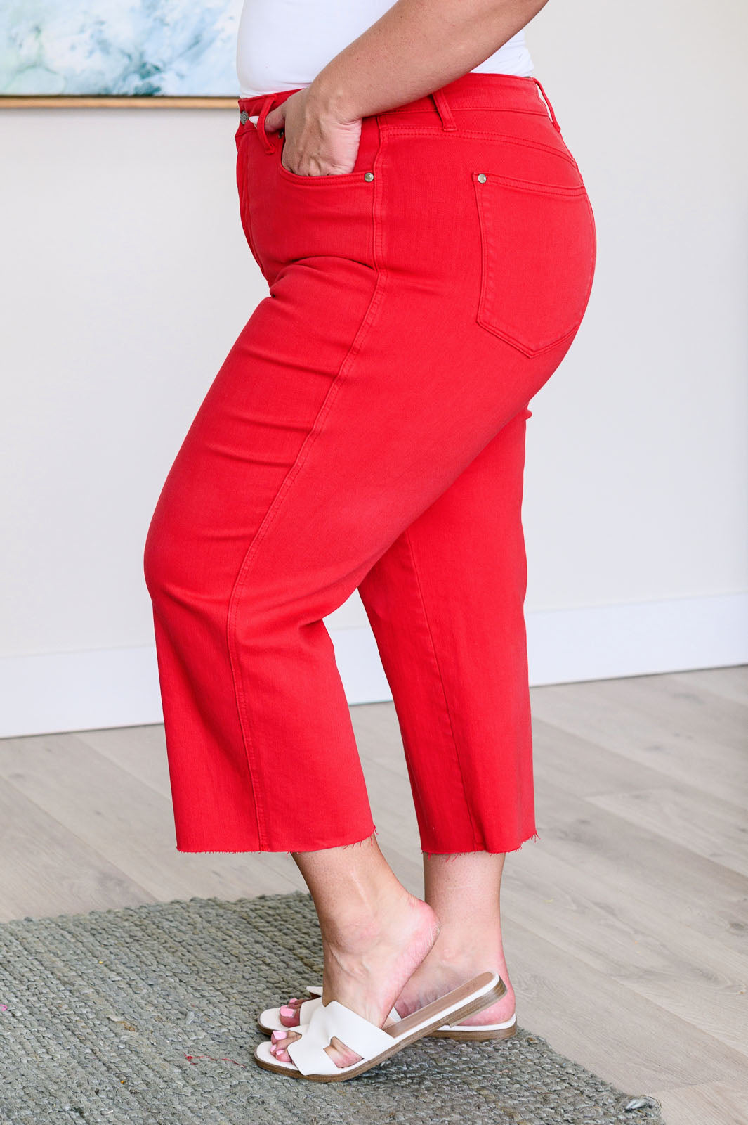 Lisa High Rise Control Top Wide Leg Crop Jeans in Red - FamFancy Boutique