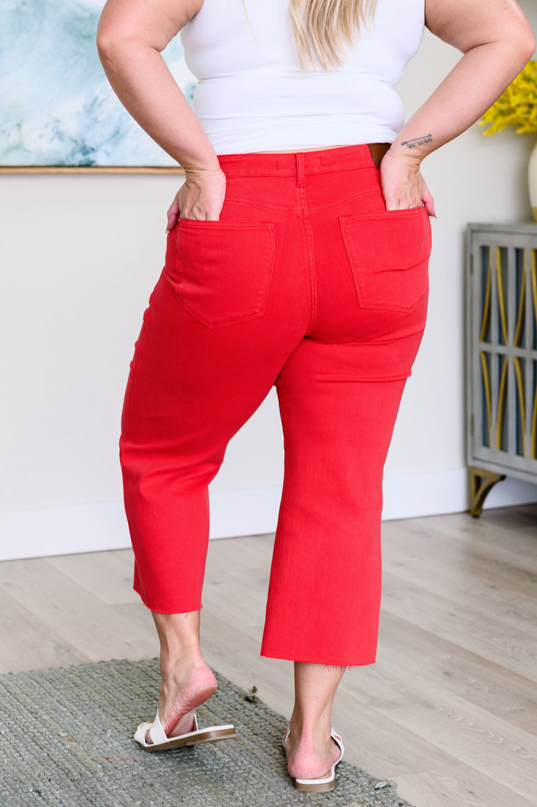 Lisa High Rise Control Top Wide Leg Crop Jeans in Red - FamFancy Boutique