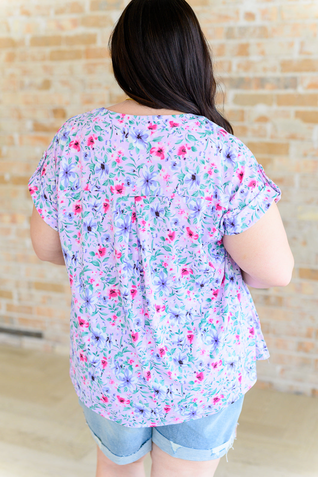 Lizzy Cap Sleeve Top in Muted Lavender and Pink Floral - FamFancy Boutique