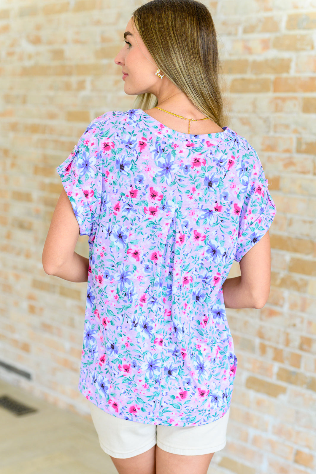 Lizzy Cap Sleeve Top in Muted Lavender and Pink Floral - FamFancy Boutique