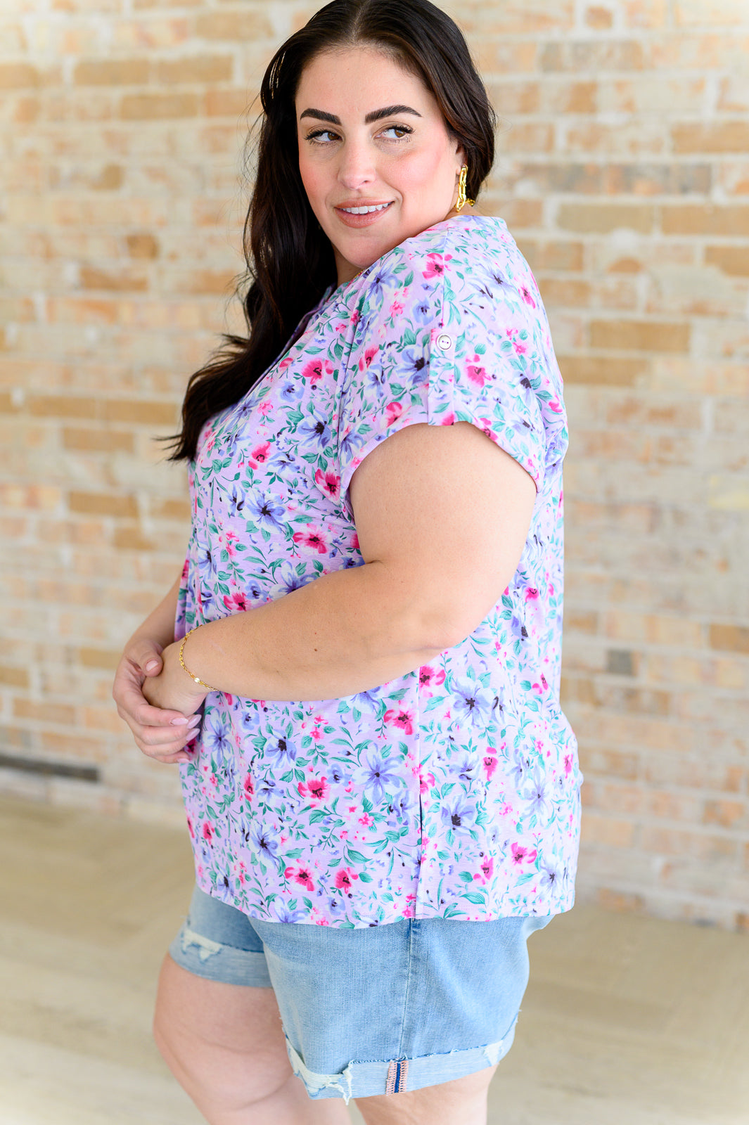 Lizzy Cap Sleeve Top in Muted Lavender and Pink Floral - FamFancy Boutique