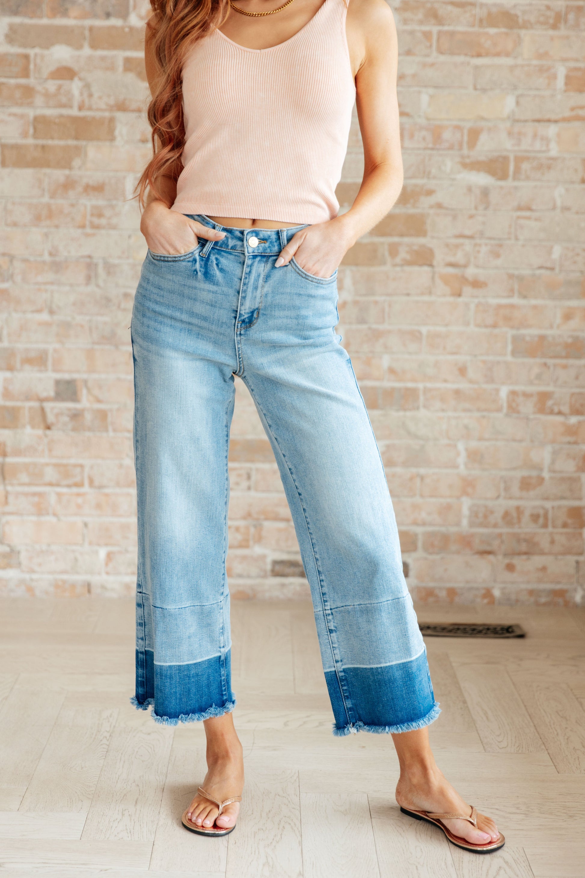 Olivia High Rise Wide Leg Crop Jeans in Medium Wash - FamFancy Boutique