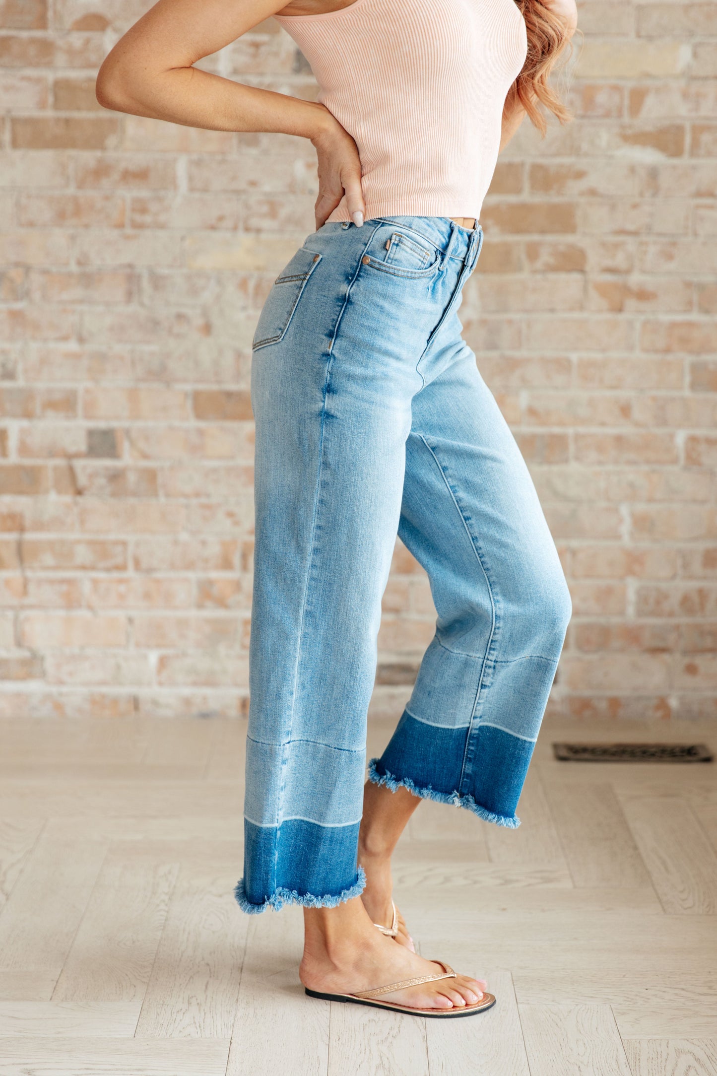 Olivia High Rise Wide Leg Crop Jeans in Medium Wash - FamFancy Boutique
