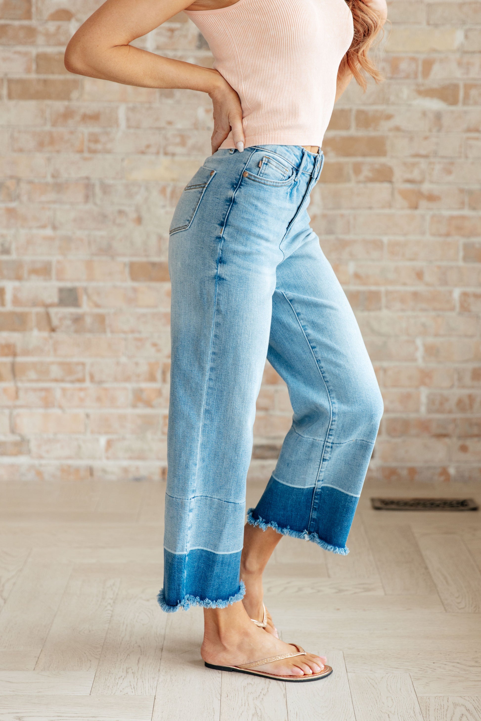 Olivia High Rise Wide Leg Crop Jeans in Medium Wash - FamFancy Boutique