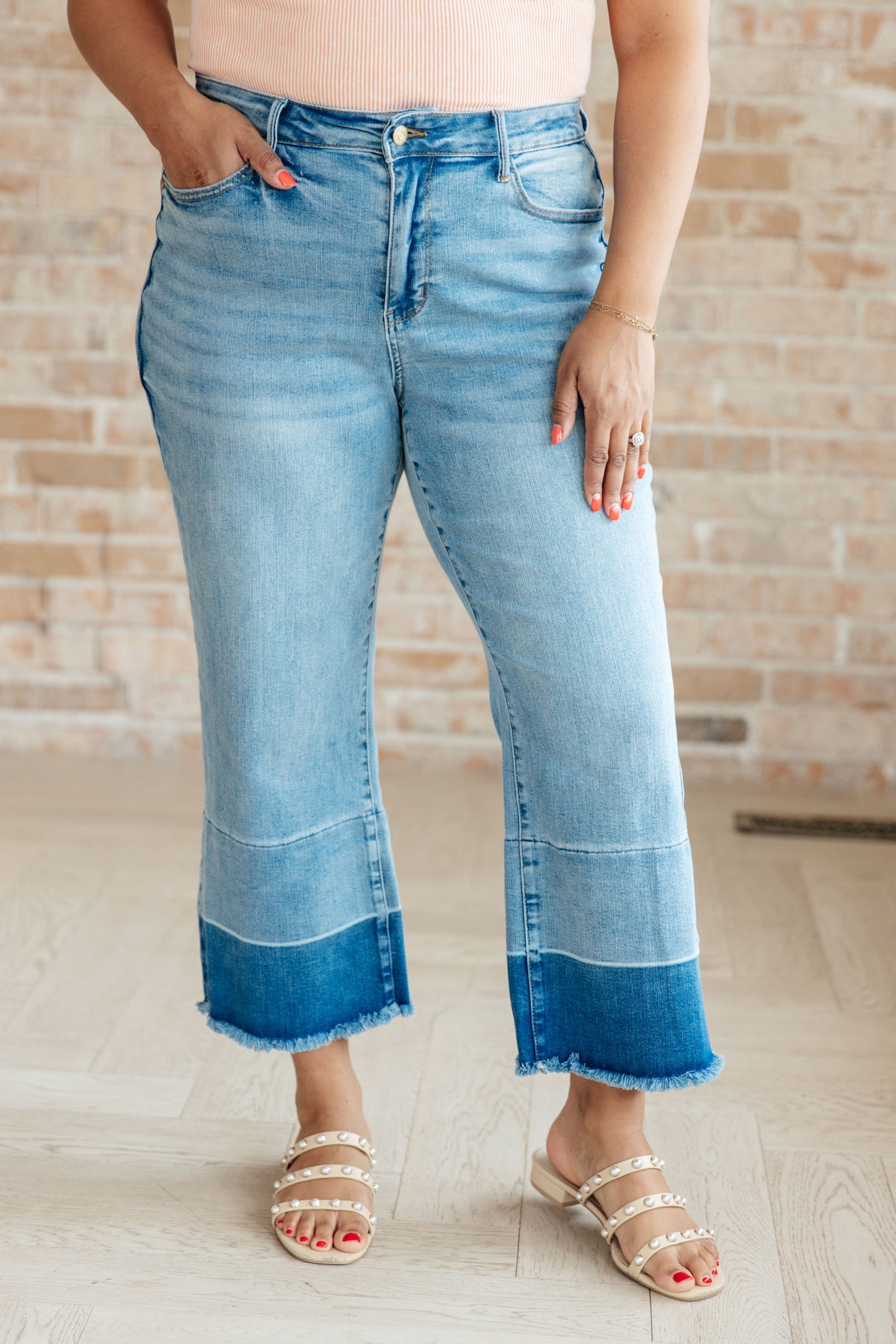 Olivia High Rise Wide Leg Crop Jeans in Medium Wash - FamFancy Boutique