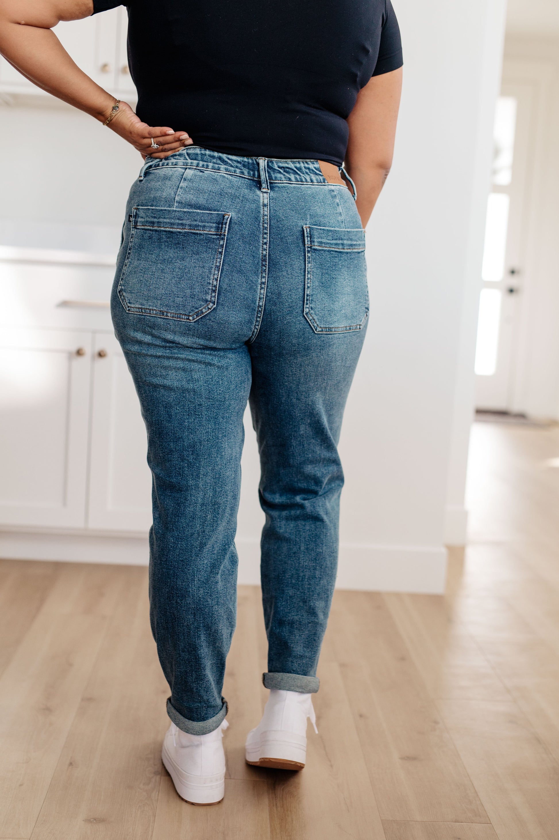 Payton Pull On Denim Joggers in Medium Wash - FamFancy Boutique