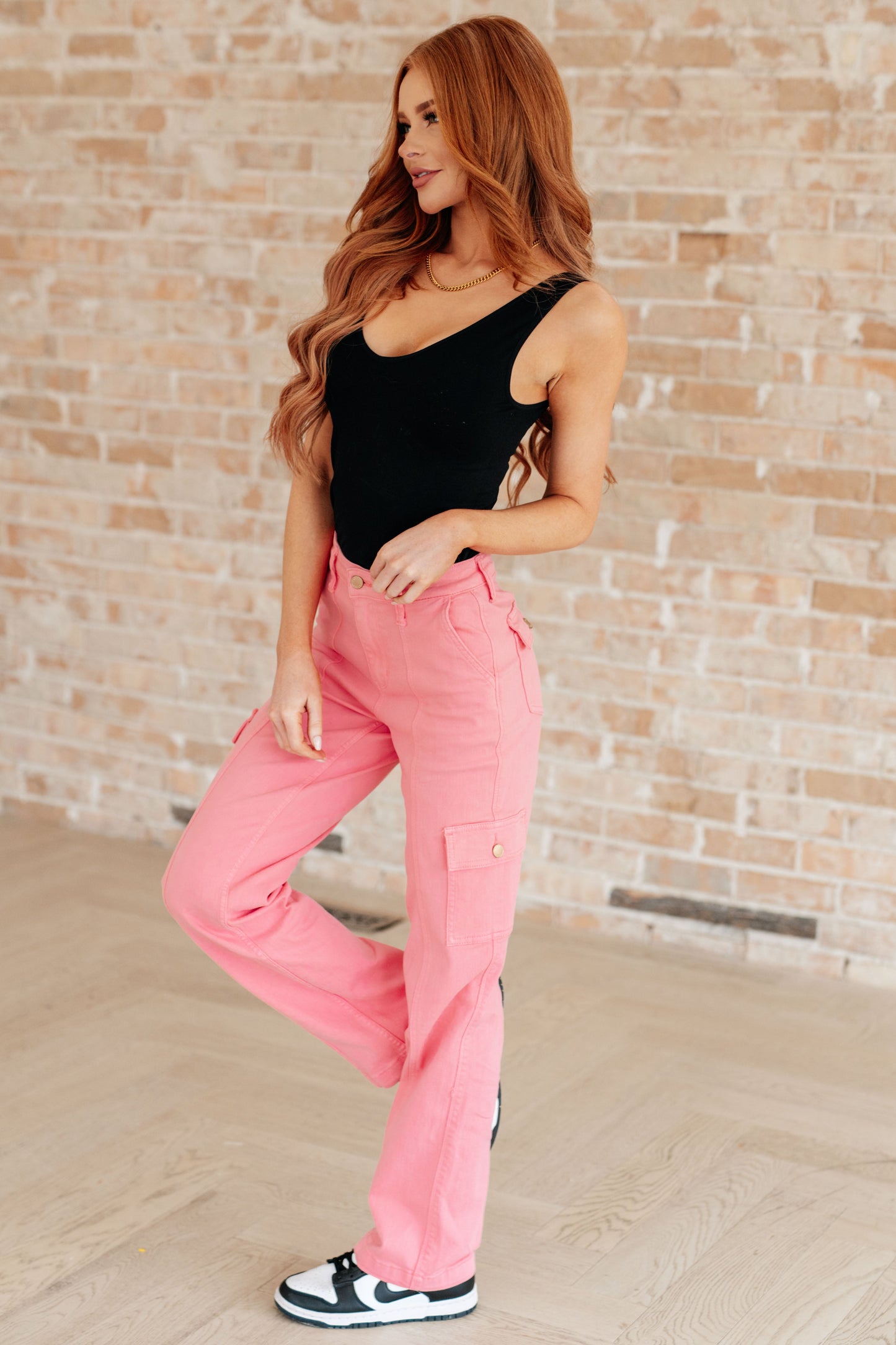Peggy High Rise Cargo Straight Jeans in Pink - FamFancy Boutique