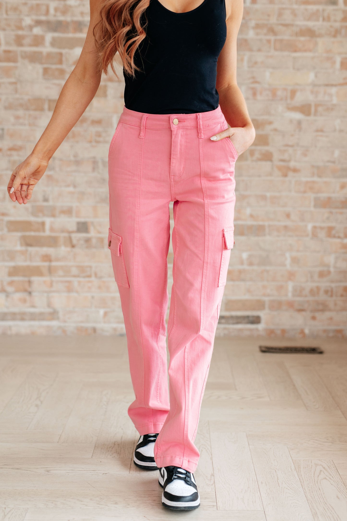 Peggy High Rise Cargo Straight Jeans in Pink - FamFancy Boutique