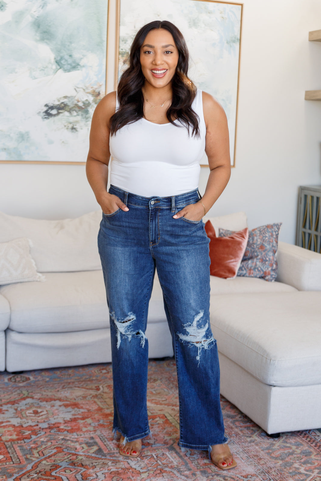 Rose High Rise 90's Straight Jeans in Dark Wash - FamFancy Boutique