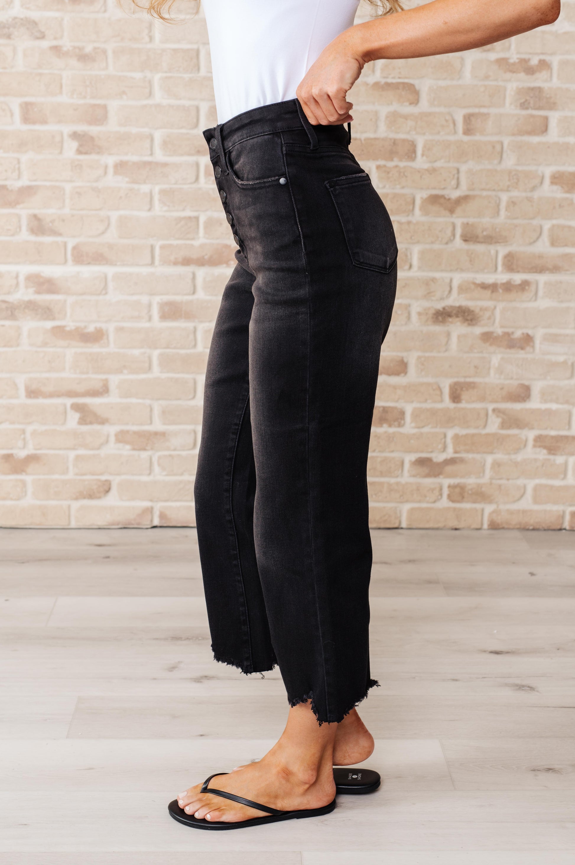Ryan High Rise Button Fly Wide Leg Crop Jeans - FamFancy Boutique