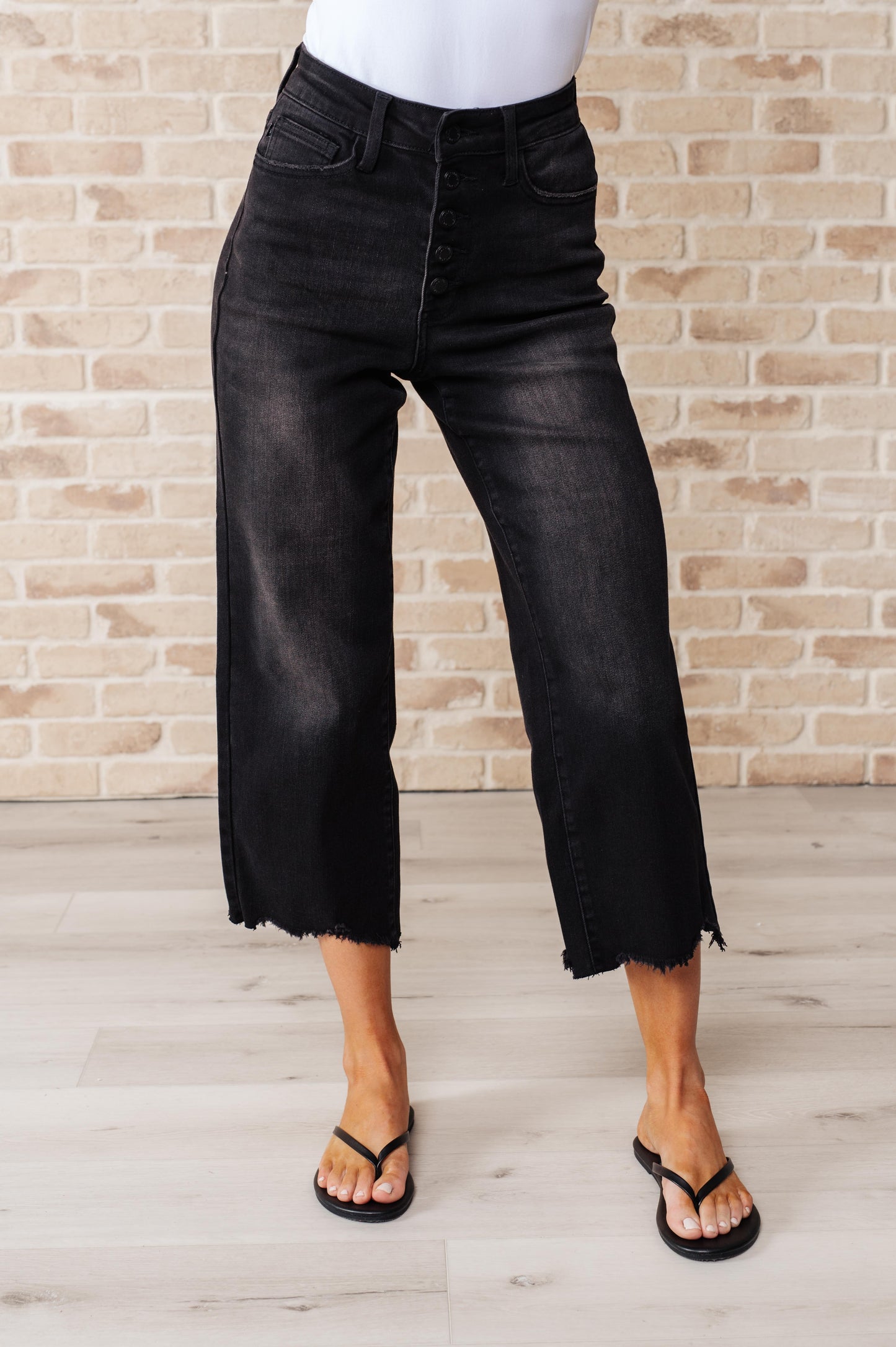 Ryan High Rise Button Fly Wide Leg Crop Jeans - FamFancy Boutique