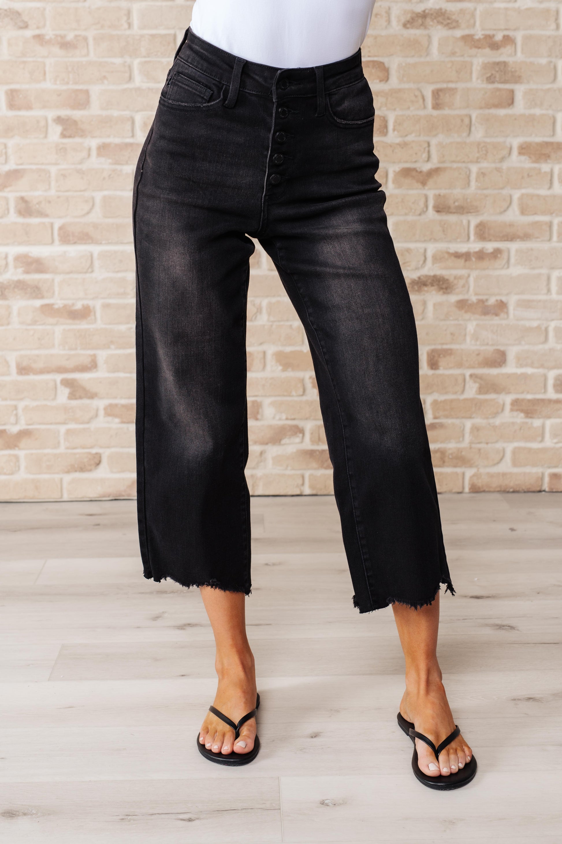 Ryan High Rise Button Fly Wide Leg Crop Jeans - FamFancy Boutique