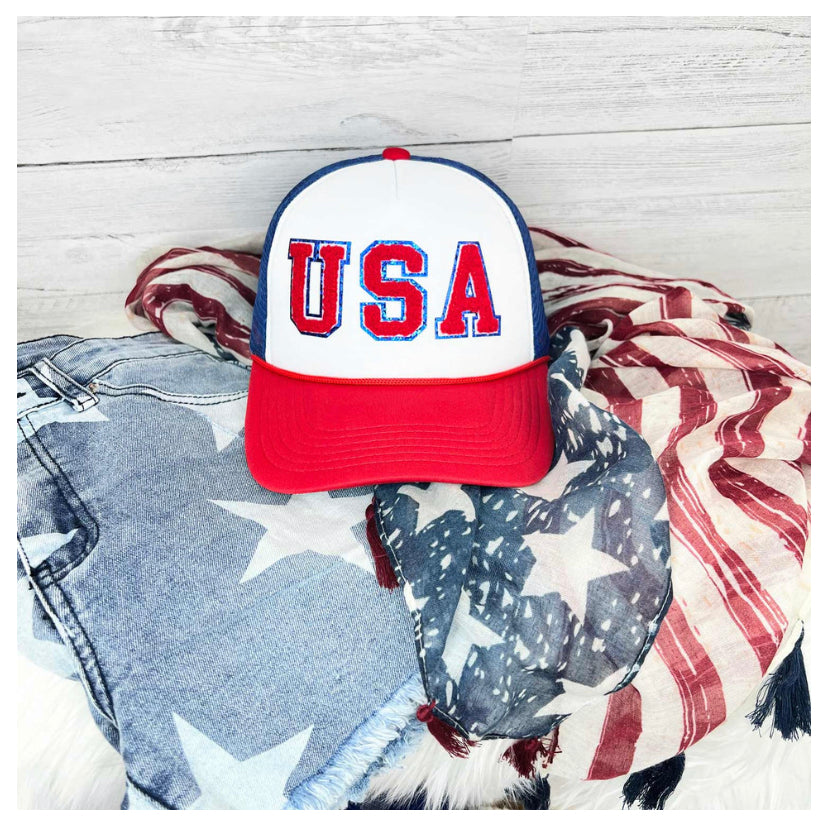 USA Chenille Foam Trucker Hat - FamFancy Boutique