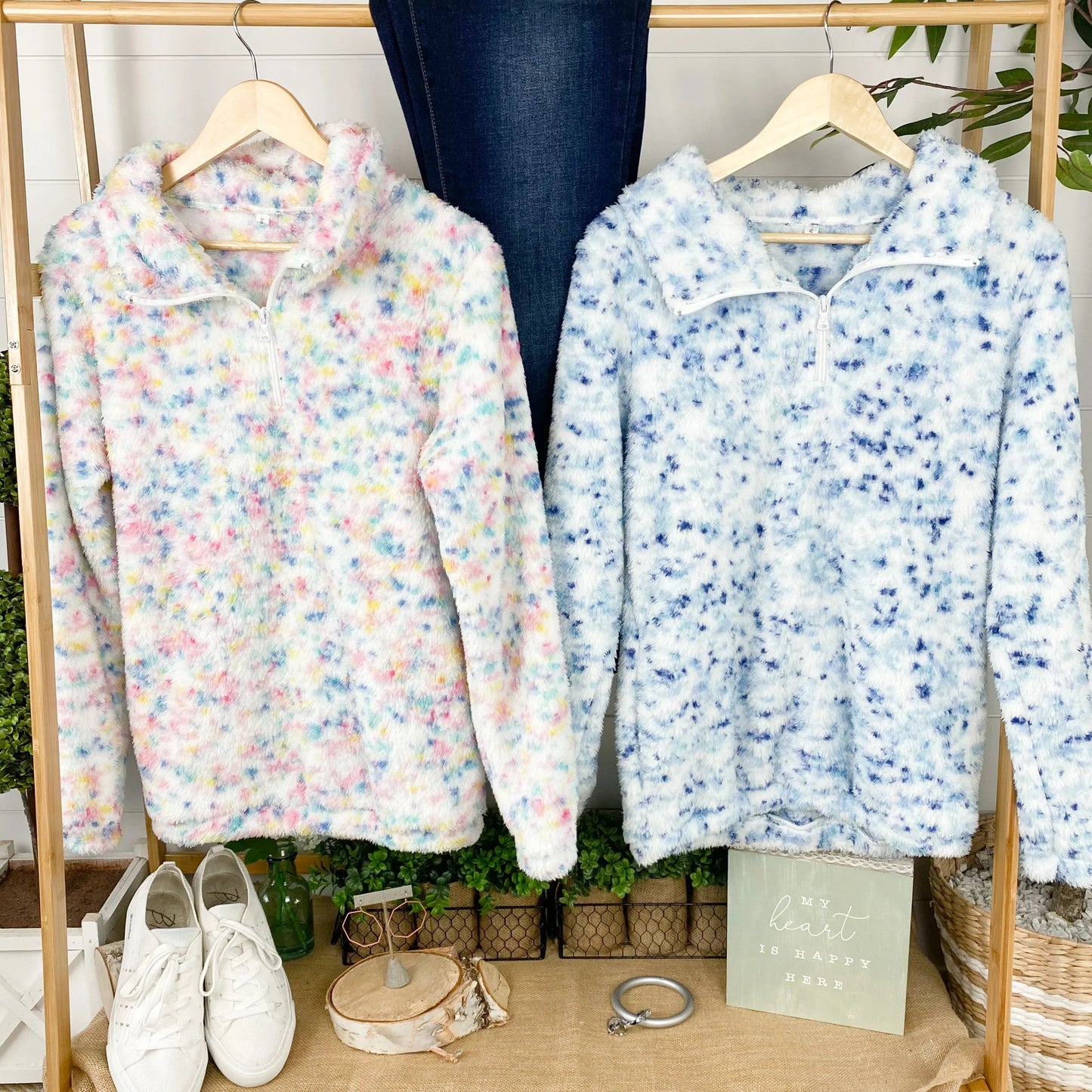 IN STOCK QuarterZip Sherpa Pullover - Bright Confetti FINAL SALE