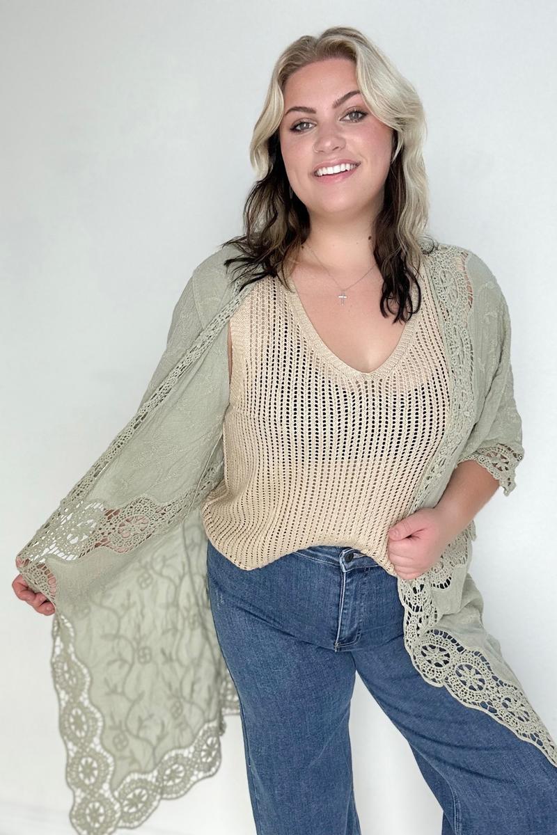 Leto Crochet Open Patch Longline Kimono