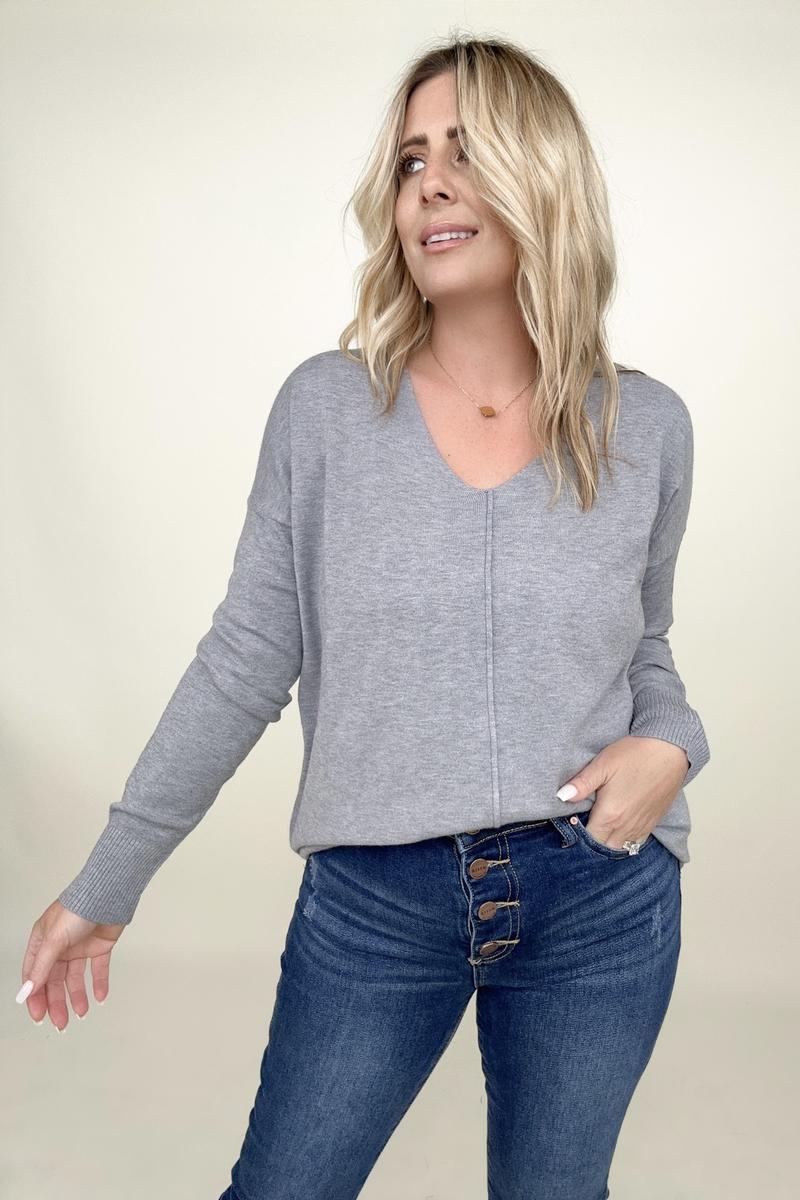 Zenana Front Seam Light Knit Sweater