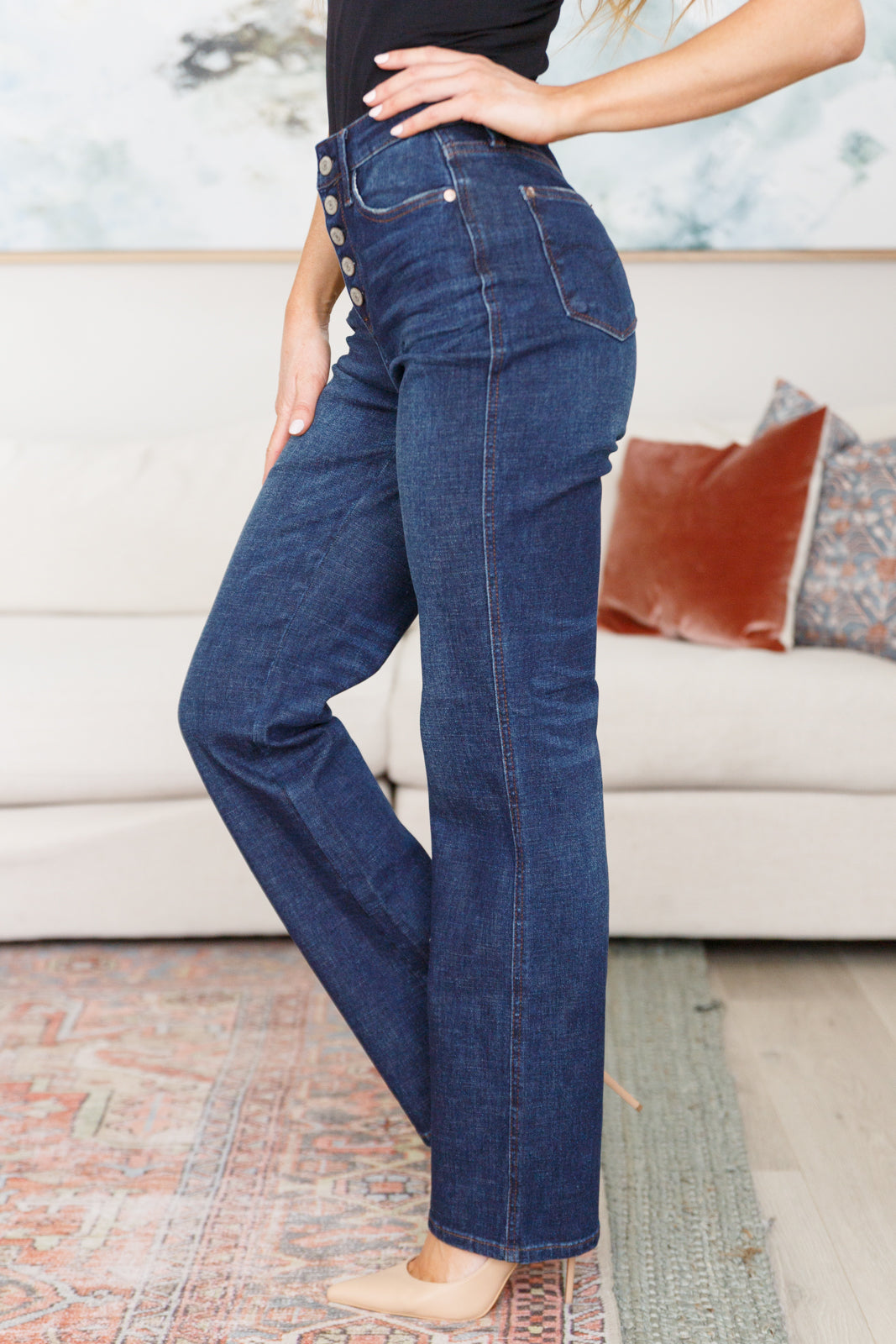 Arlo High Rise Button-Fly Straight Jeans - FamFancy Boutique