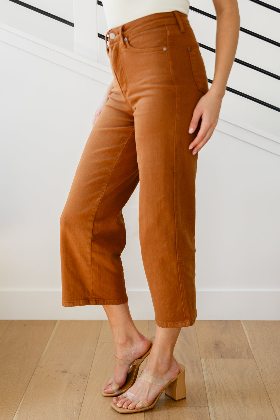 Briar High Rise Control Top Wide Leg Crop Jeans in Camel - FamFancy Boutique